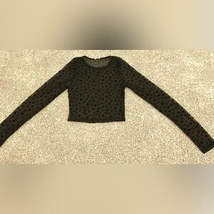 black mesh crop top with black velvet stars